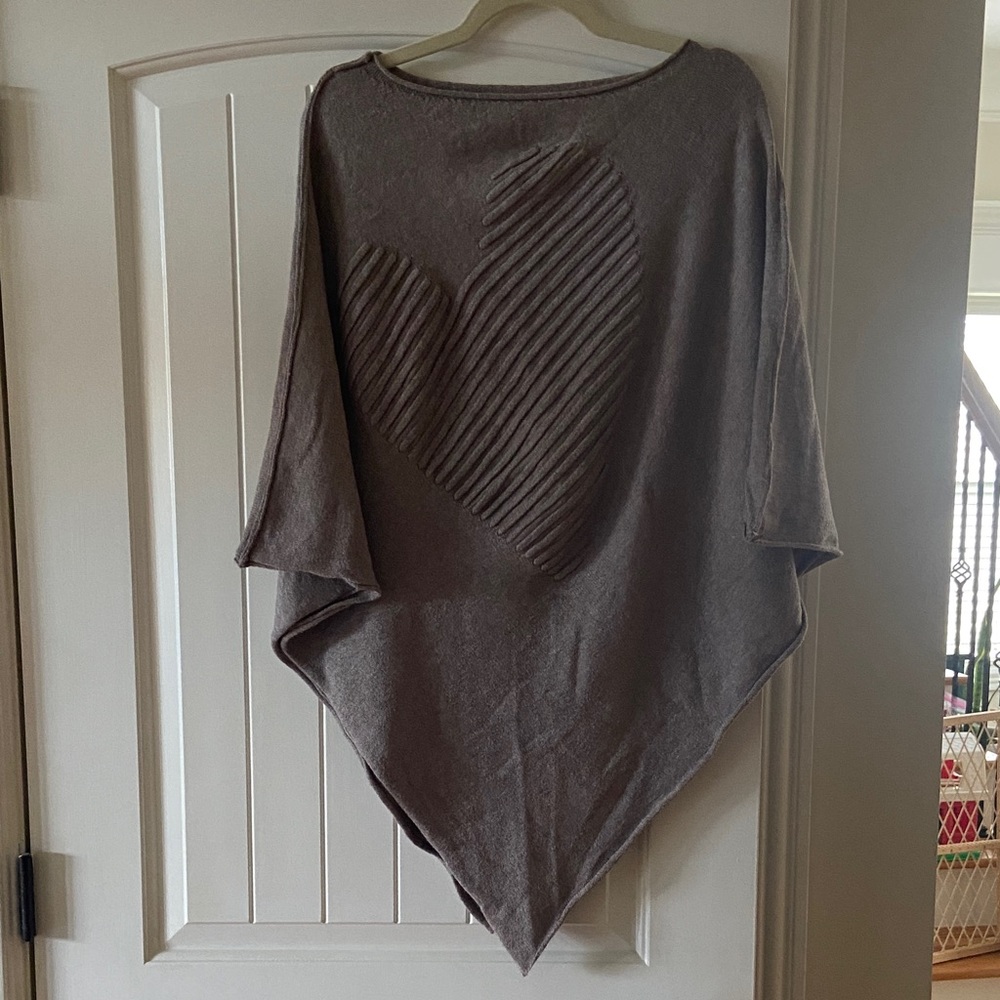 Easel Taupe Heart Design Poncho Sweater